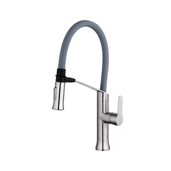 Смеситель для кухни с гибким изливом FASHUN A54501-12, сатин/серый