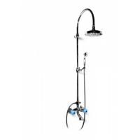 Bongio Rivoli Смеситель для ванны - с изливом, душевой стойкой с верхним и ручным душем,  цвет хром/Royal Blue 08