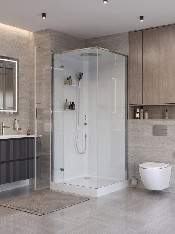 UNO-CAB-A-1-90-C-NERO-Bi-TOP-L Душевая кабина с задними стенками, смесителем, верхним и ручным душем, акриловым поддоном и крышей, левосторонняя, артикул UNO-CAB-A-1-90-C-NERO-Bi-TOP-L