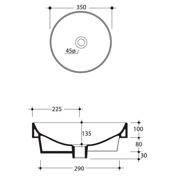 Kerasan Cento Раковина круглая, 35см, без отв под смес, без перелива накладная или встраиваемая, цвет: белый матовый