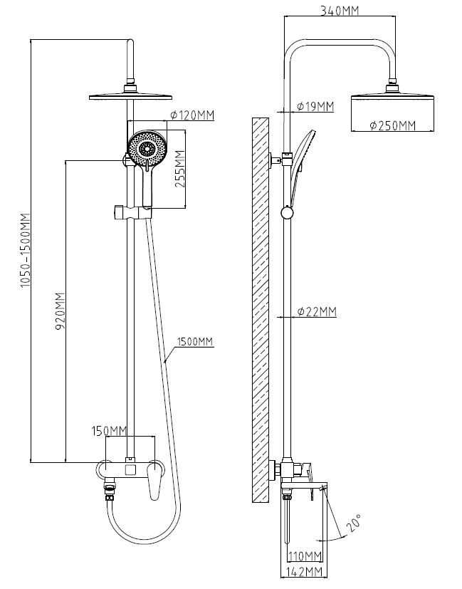 Душевая система со смесителем St-Petersburg, артикул: ST225SPb, ESKO