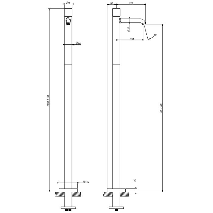 GESSI HABITO UNITO Смеситель для раковины напольный, однорычажный, цвет Black Metal PVD