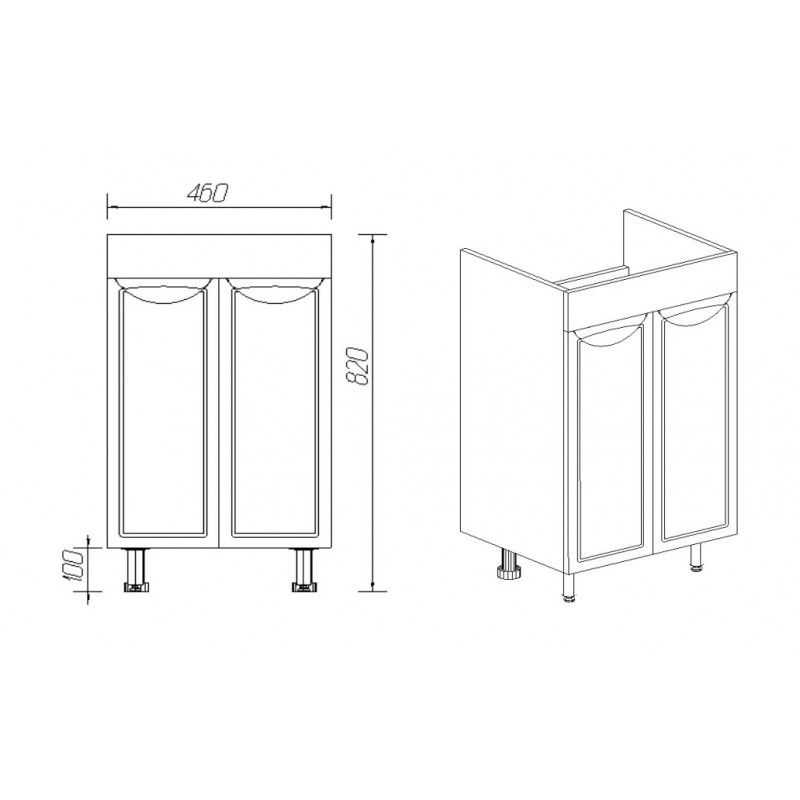 Тумба VIANT "Лима" 2 ств 380х460х820 под раковину .S-UM-COM50/1-w (COMO 50) (VLIM50CO-T2ST), артикул VLIM50CO-T2ST