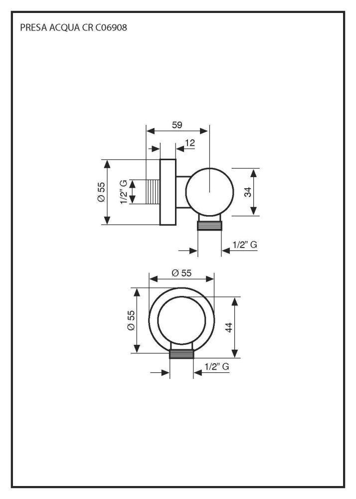Emmevi, классический вывод из стены на 1/2 ММ, латунь, цвет белый/золото, артикул C06908/BO