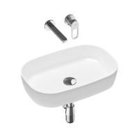 Комплект 4 в 1 Lavinia Boho Bathroom Sink Slim 21510151, накладная фарфоровая раковина 54 см, встраиваемый смеситель со скрытым механизмом, латунный сифон, донный клапан quick-clac
