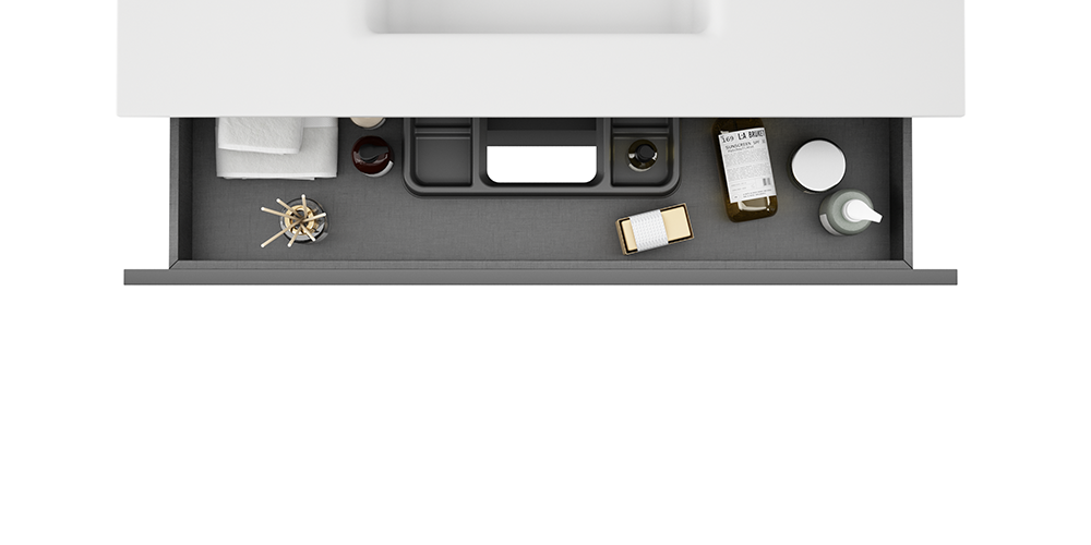 Visobath Aqua, тумба 100 см, 2 ящика c хромированными ручками, цвет пепельный матовый лак (Ceniza), артикул 73570/73582