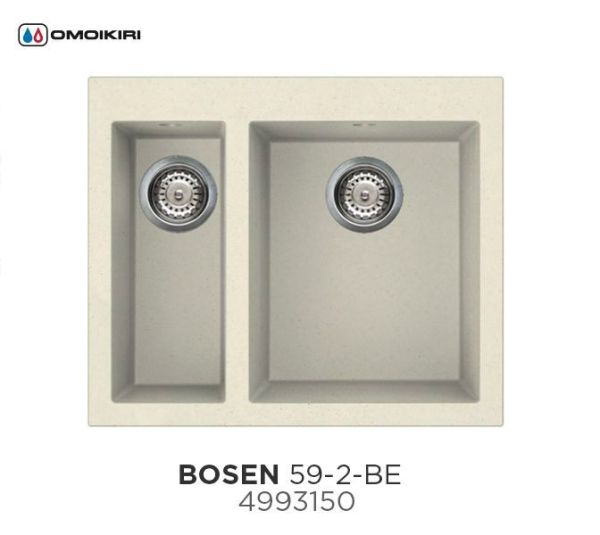 Мойка, OMOIKIRI, Bosen, число чаш-2, ширина, мм-590, глубина, мм-500, высота, мм-220, тип установки-встраиваемый, отверстия для смесителя-3 промаркированных, с переливом, сифон и донный клапан в комплекте, автоматический донный клапан приобретается отдель