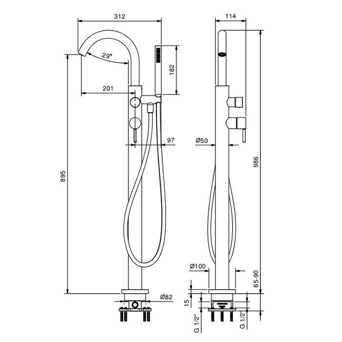 FANTINI NOSTROMO Смеситель для ванны напольный, излив 201 мм,  внешняя часть, цвет Matt British Gold PVD