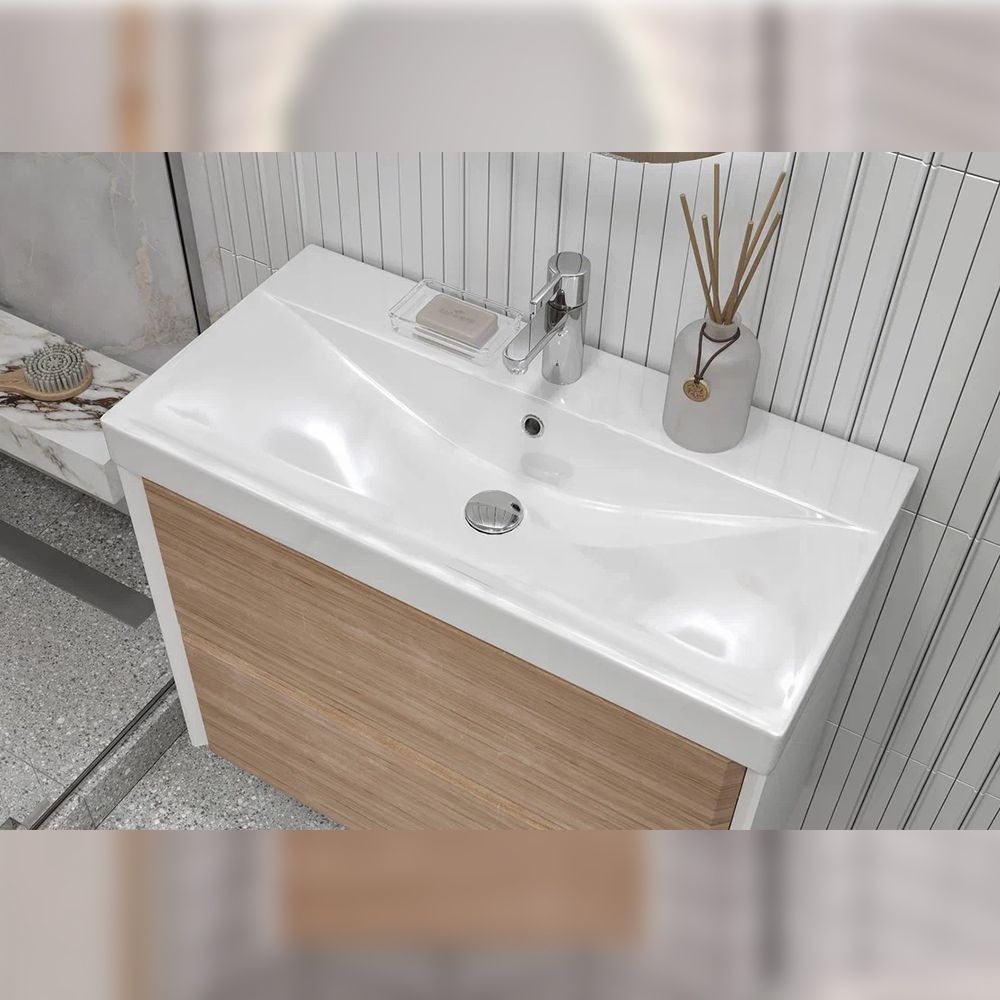 Тумба под раковину подвесная Velvex Gesso tp.GES.9696.80.2Y белый матовый/дуб сонома, 80 см, артикул tp.GES.9696.80.2Y белый матовый/дуб сонома