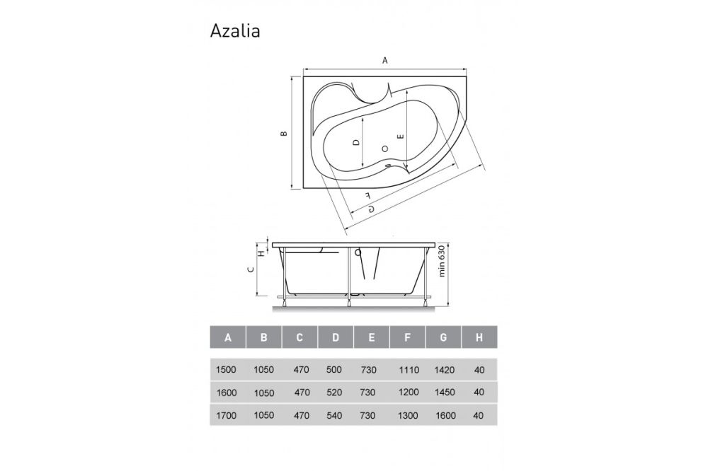 Ванна акриловая левосторонняя Vayer Azalia Гл000006728, 170x105, артикул Гл000006728