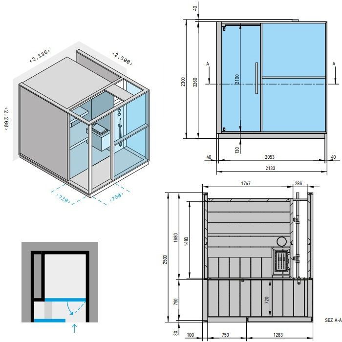 Effegibi Logica S Сауна с душем, для ниши, L.H. 214x250xh226см, отделка: Soft Sand