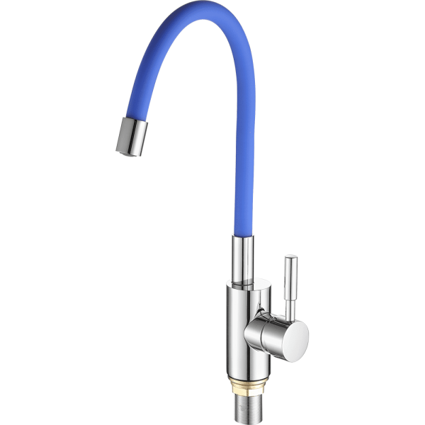 Смеситель для кухни с гибким изливом FASHUN A4053+B01, хром/синий