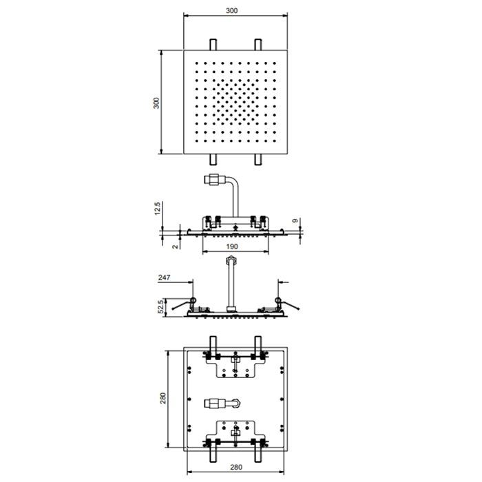 FANTINI ACQUAFIT Верхний душ 300х300 мм., встраиваемый в потолок, цвет Матовая натуральная сталь