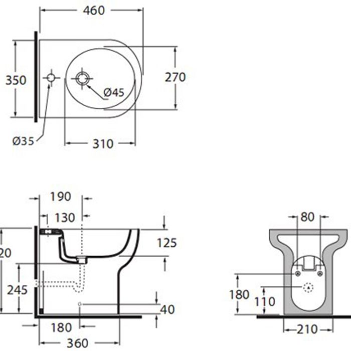 AZZURRA NUVOLA Биде напольное 46х35см c 1 отв. под смеситель, цвет белый, с креплением VFV