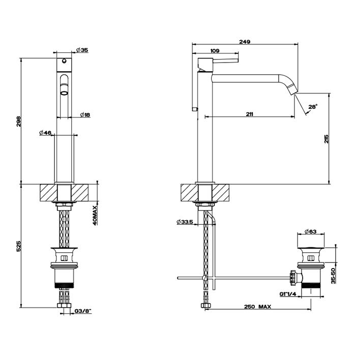 Gessi Emporio Via tortona Смеситель для раковины высокий с длинным изливом, с донным клапаном, цвет: Black XL, артикул 18605#299