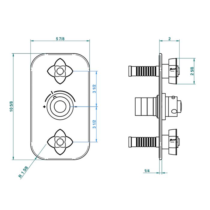THG General items Встраиваемая  часть термостата на 3/4" с 2-мя вентилями