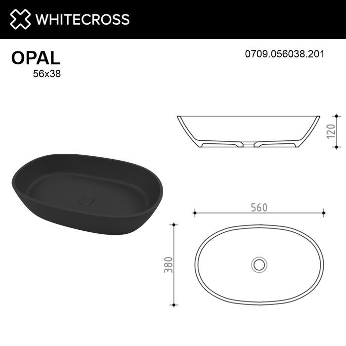Умывальник WHITECROSS Opal 56x38 (черный мат) иск. камень Умывальник WHITECROSS Opal 56x38 (черный мат) иск. камень