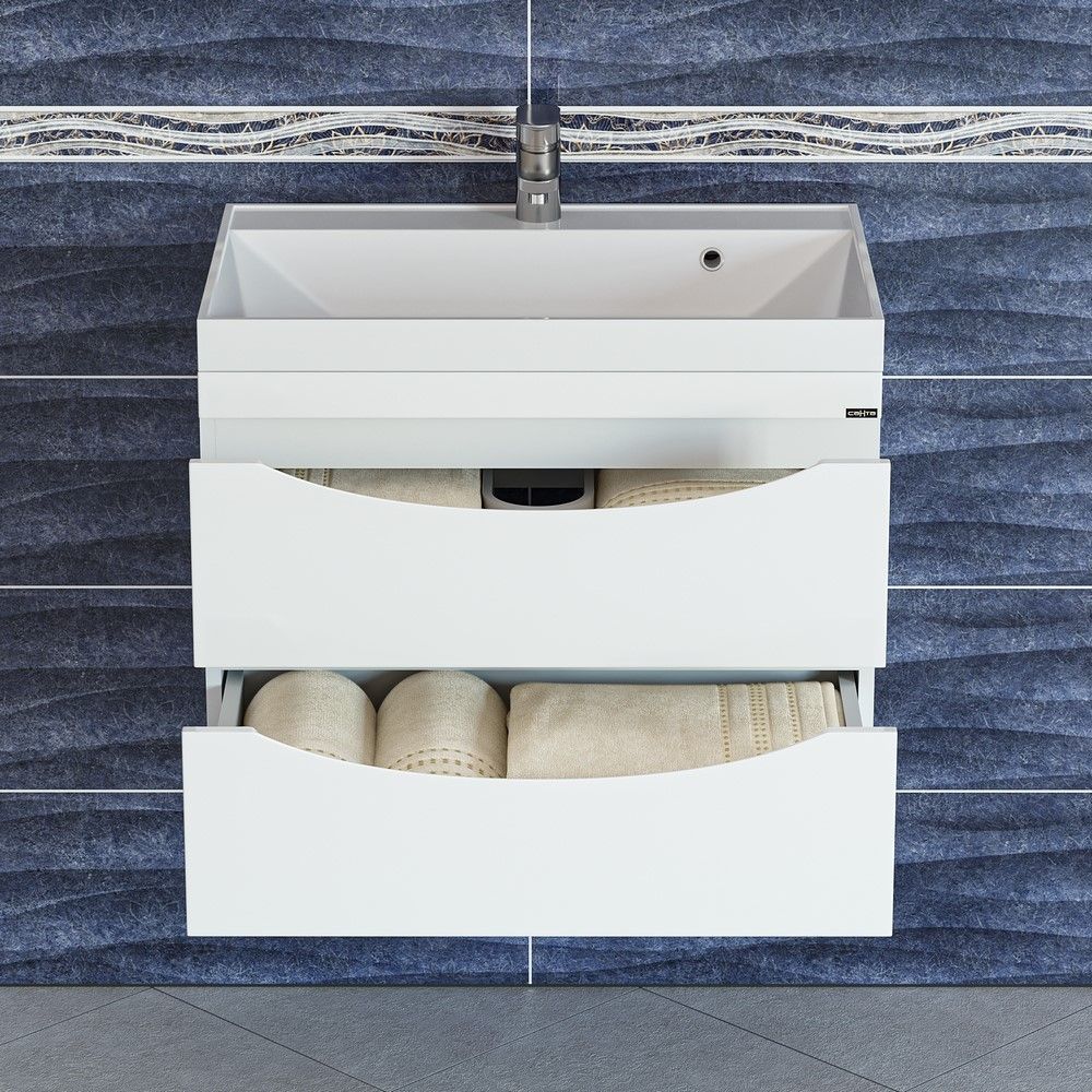 Тумба под раковину Санта Сатурн 70 см, 700269, 2 ящика, подвесная, белый (ум. Classic 70 литой мрамор)