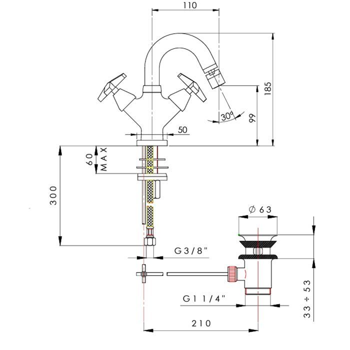 Nicolazzi Star  Смеситель для биде ,с донным клапаном,цвет хром