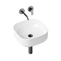 Комплект 4 в 1 Lavinia Boho Bathroom Sink Slim 21510033, накладная фарфоровая раковина 40 см, встраиваемый смеситель со скрытым механизмом, латунный сифон, донный клапан quick-clac