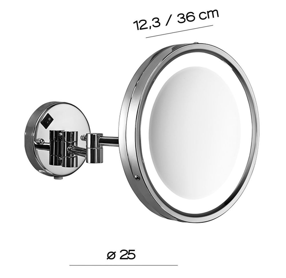 Gedy Vincent, настенное круглое косметическое зеркало (5x) с LED подсветкой (кабель и вилка), цвет хром