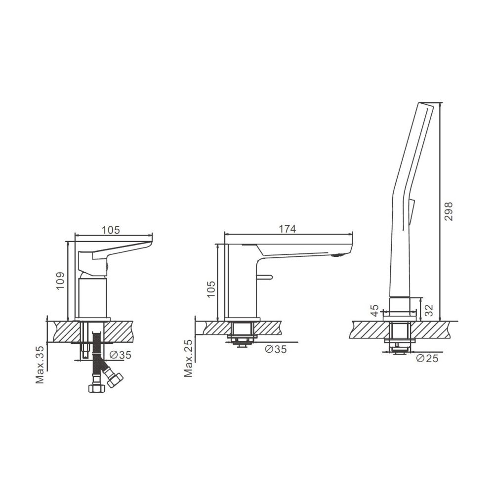 Смеситель на борт ванны BELZ B66715-3, оружейная сталь