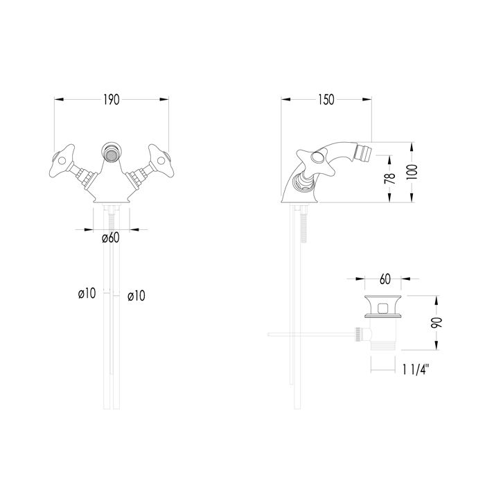 Devon&Devon WHITE ROSE Смеситель для биде на 1 отв,с донным клапаном,цвет золото, артикул UTWR720