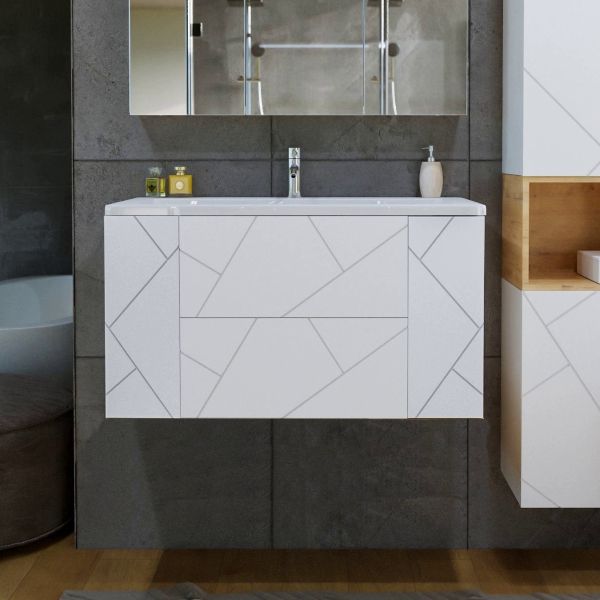 Тумба под раковину подвесная Бриклаер КРИСТАЛЛ белый, 100 см