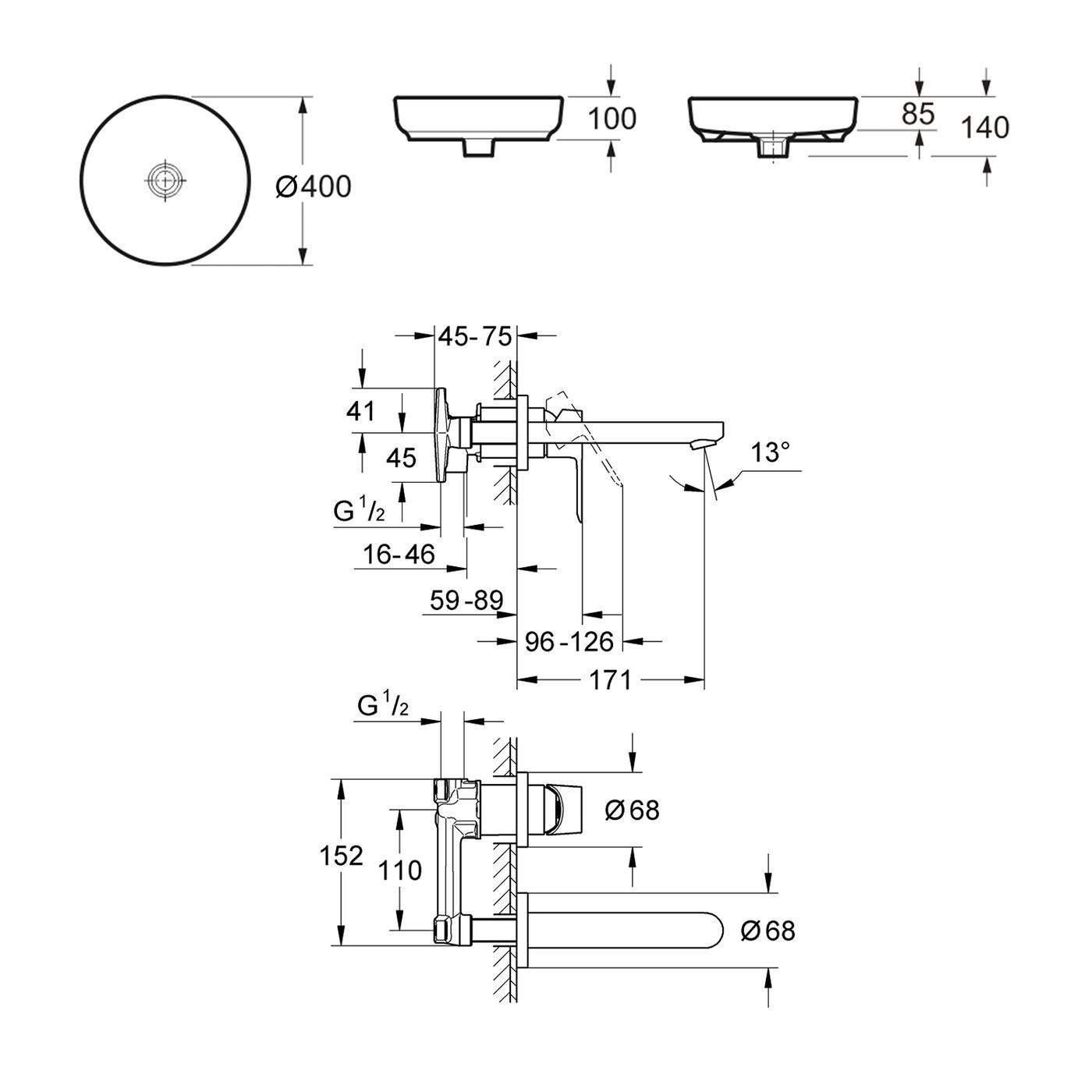 Комплект 2 в 1 Lavinia Boho Bathroom Sink Slim 21510181, накладная фарфоровая раковина 40 см, встраиваемый смеситель со скрытым механизмом