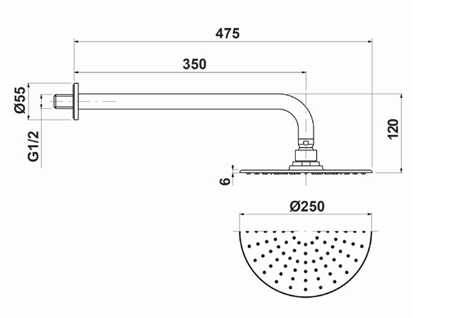 Oioli Micro, душевой комплект на 2 потребителя: с круглым верхним душем Ø25 см, без внут. части, цвет хром, артикул MIBD011RO/C00