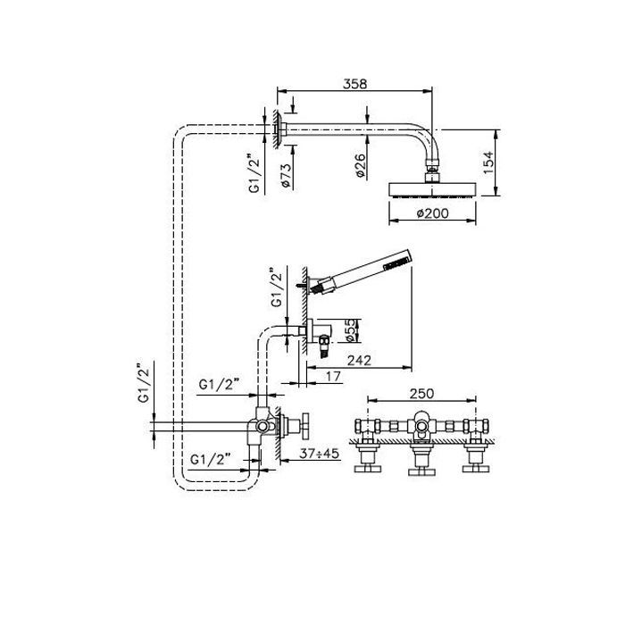 Nicolazzi M.Croce Душевой набор: верхний душ d20 см, комплект ручного душа, встроенный смес. с перекл. цвет: хром