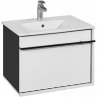Тумба под раковину, Roca, Aneto, ширина, мм-585, глубина, мм-450, высота, мм-429, ящики-2 (один внешний, второй внутренний), цвет-белый глянец/черный матовый