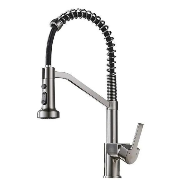 Смеситель для кухни с гибким изливом и режимом душ Haiba HB73826-3, оружейная сталь