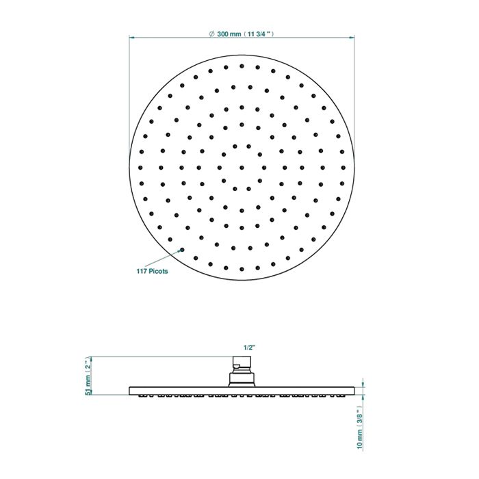 THG Верхний душ Ø300 мм., цвет Soft matt gold
