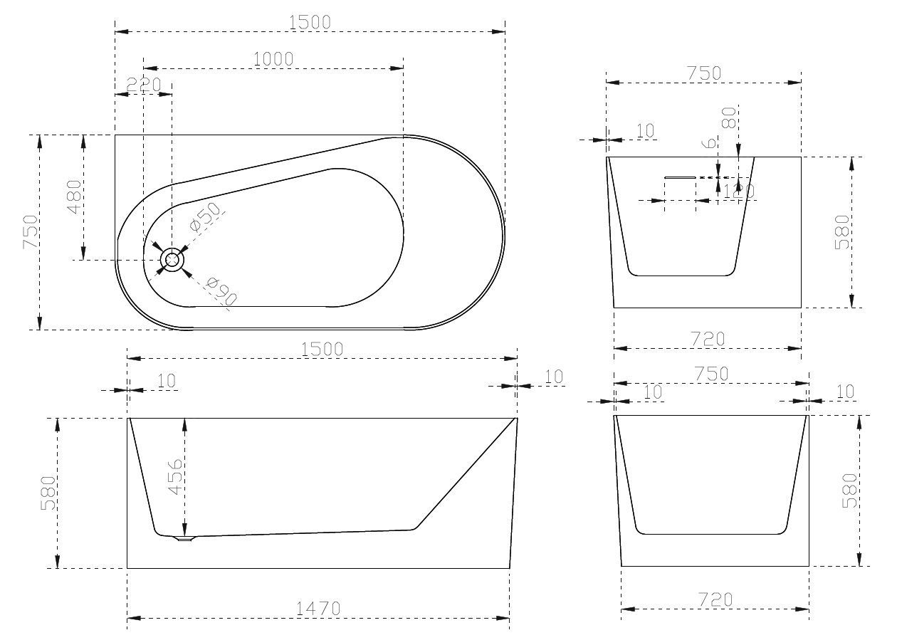 Акриловая ванна ABBER AB9496-1.5 L Акриловая ванна ABBER AB9496-1.5 L