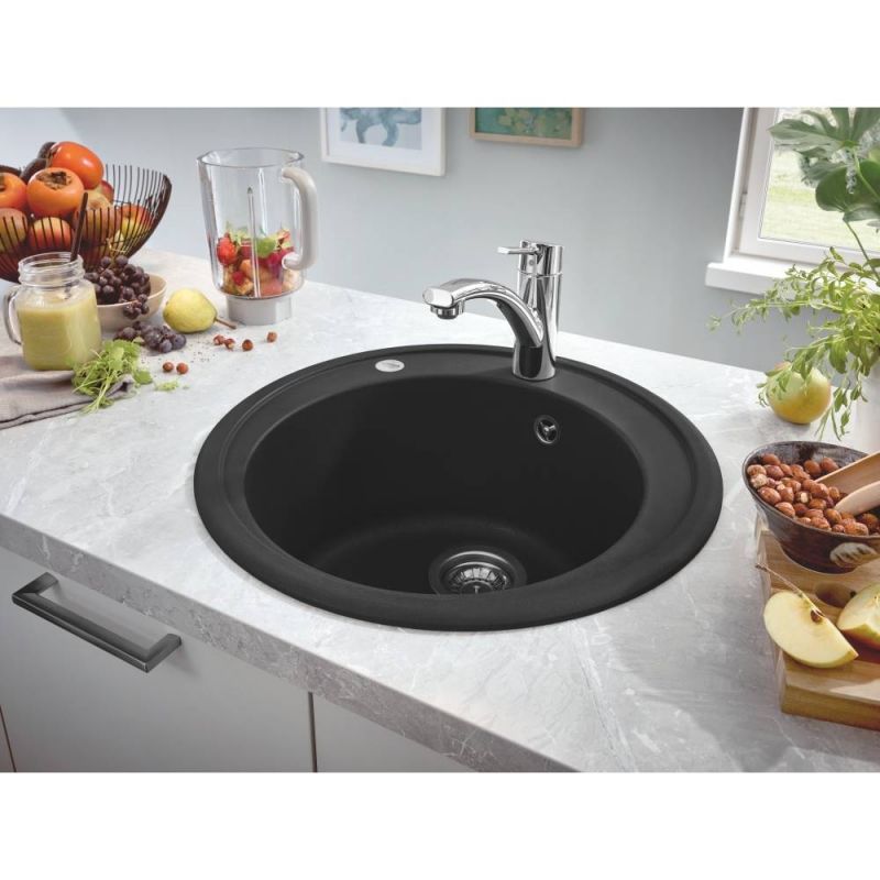 Мойка GROHE K200 с одной чашей, диаметр 510 мм, черный гранит (31656AP0) Мойка GROHE K200 с одной чашей, диаметр 510 мм, черный гранит (31656AP0)