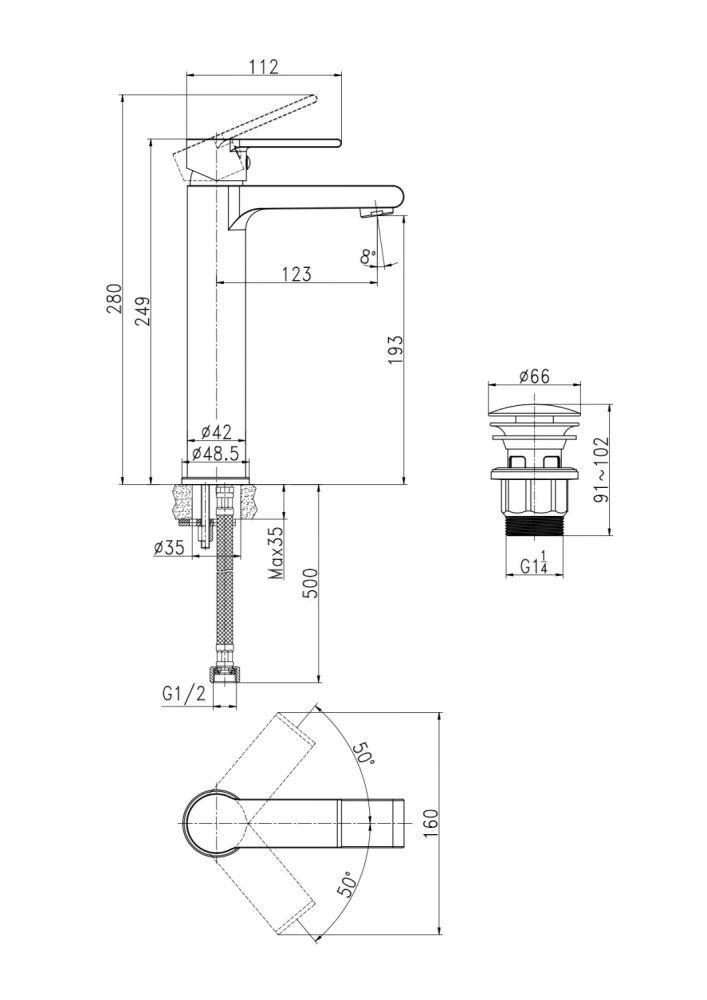 Смеситель для раковины высокий Cersanit BRASKO однорычажный клик клак (63024), артикул 63024