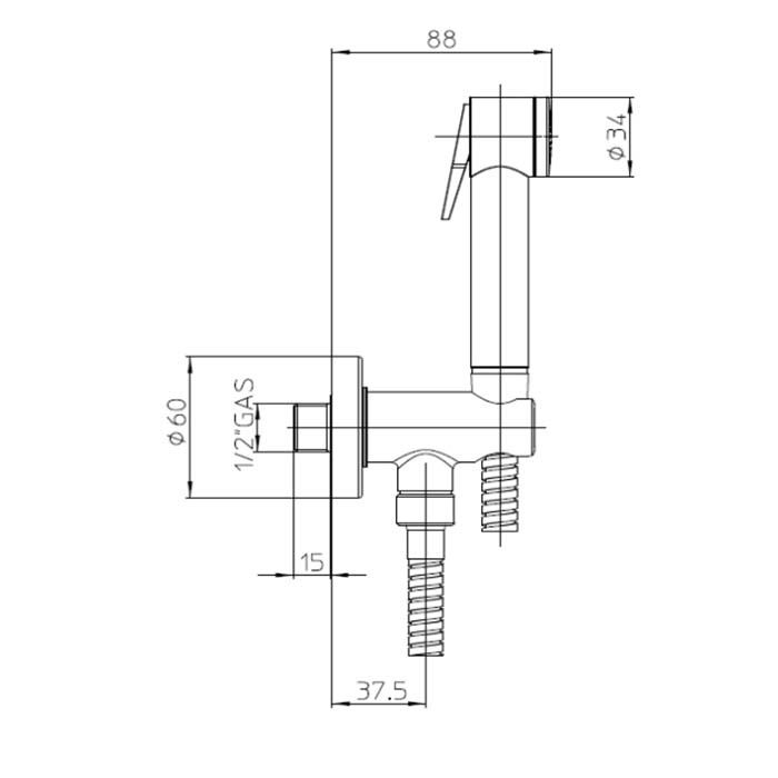 Bossini Paloma Гигиенический комплект: лейка, держатель со штуцером, шланг 1250 мм, цвет: хром Bossini Paloma Гигиенический комплект: лейка, держатель со штуцером, шланг 1250 мм, цвет: хром