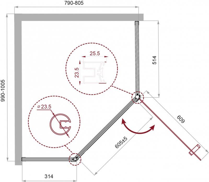 Душевой уголок BelBagno UNO-195-PH-1-100/80-C-Cr