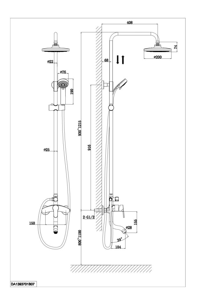 Душевая система DK Rhein Marx (DA1393701B07), артикул DA1393701B07