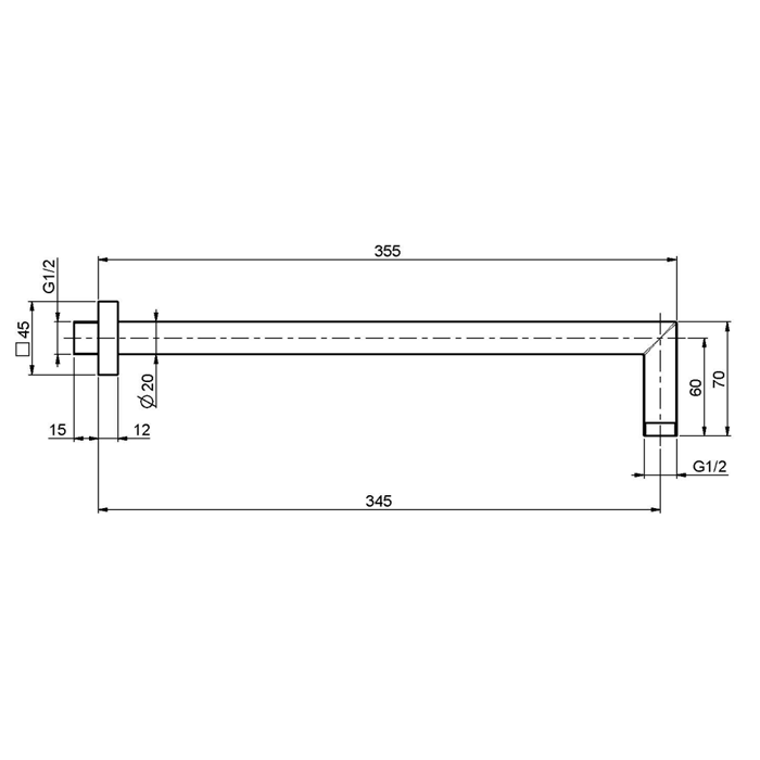 Держатель верхнего душа, Fima Carlo Frattini, Showerhead, вид-настенный, вынос, мм-350, 1/2”, цвет-хром