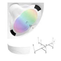 Комплект 5 в 1 Lavinia Boho Elegant S4-3705014P, акриловая ванна 140x140 см, усиленный металлический каркас с монтажным набором, мягкий силиконовый подголовник 2 штуки, лицевой экран, хромотерапия