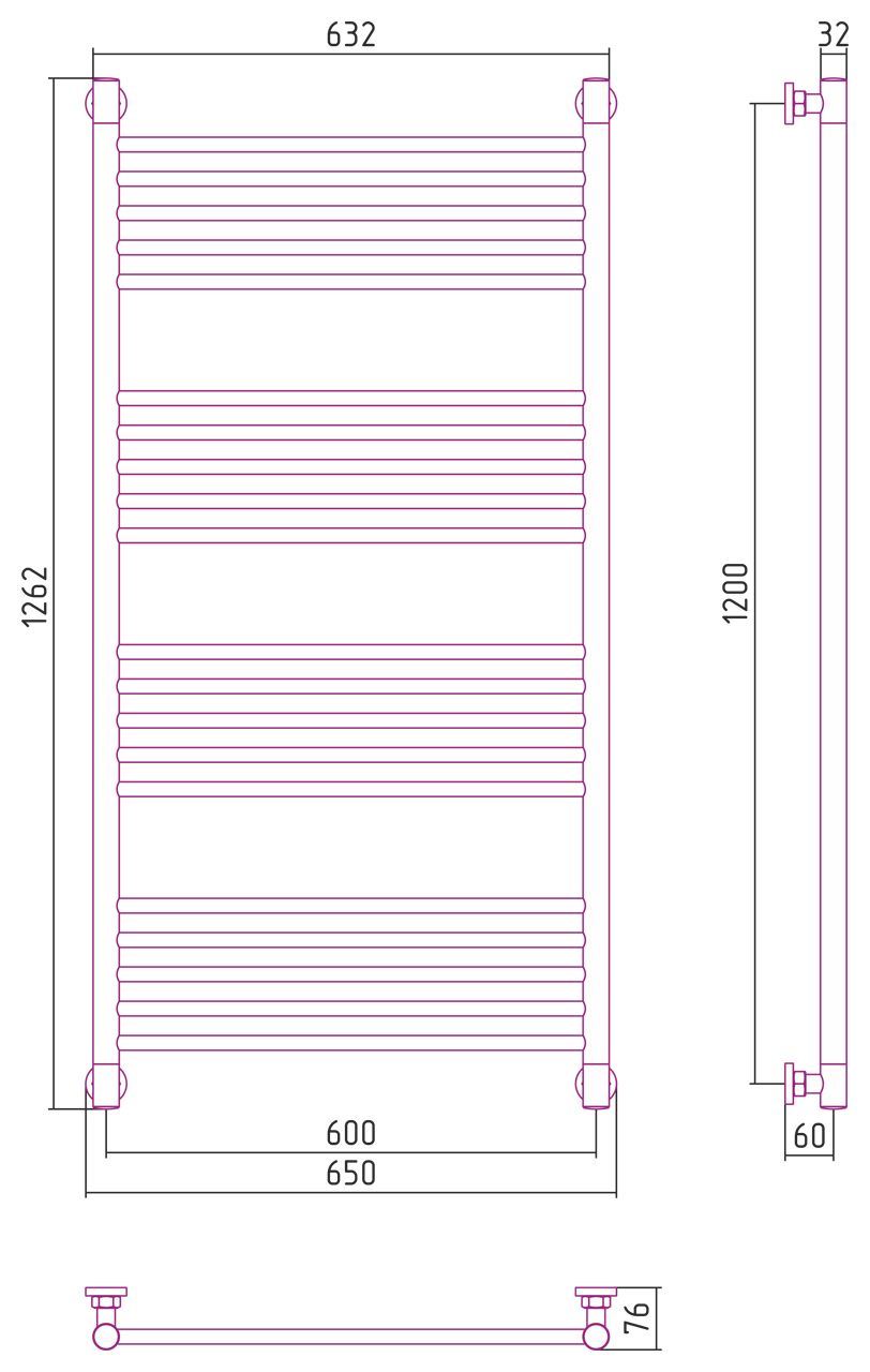 Полотенцесушитель водяной "Богема+" прямая 1200х600 (Матовый Белый)