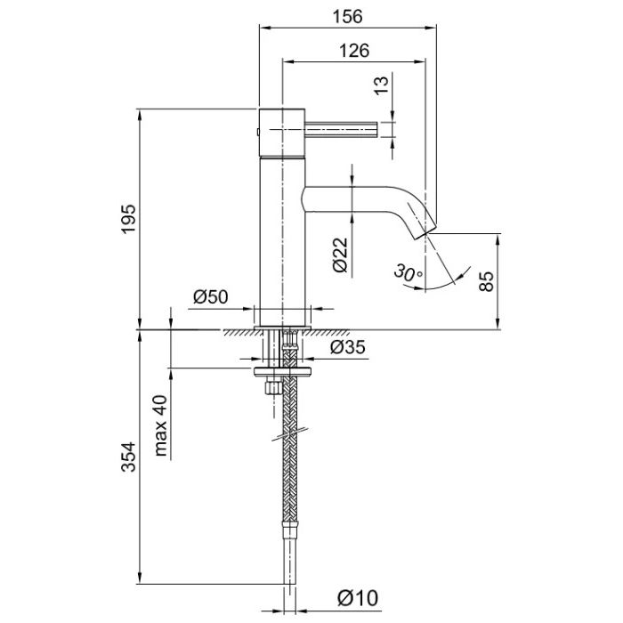 Fantini AF/21 Смеситель для раковины, 1 отв., без донного клапана, излив 126мм, цвет: хром