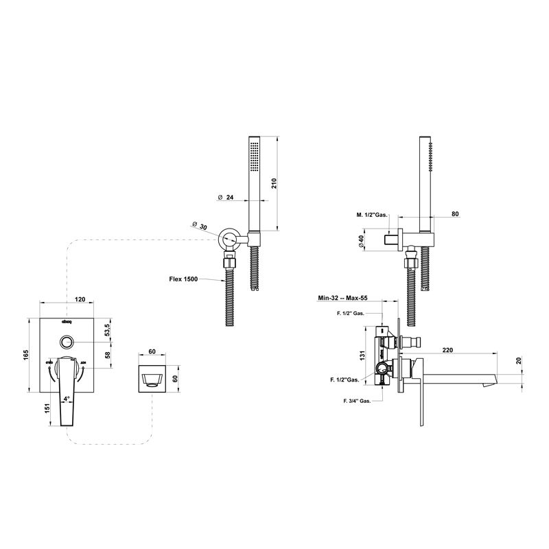 Bongio Stelth Смеситель для ванны, цвет хром
