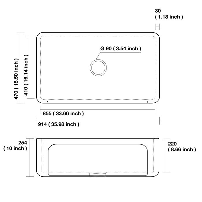 KERASAN Hanna Glasse YORKSHIRE Раковина керамическая кухонная 914x470x254 мм,без отв под смеситель, без сифона, толщина 30 мм, цвет белый