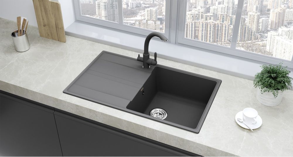Кухонная мойка Ulgran Quartz Prima 850-09, мокрый асфальт, артикул Prima 850-09