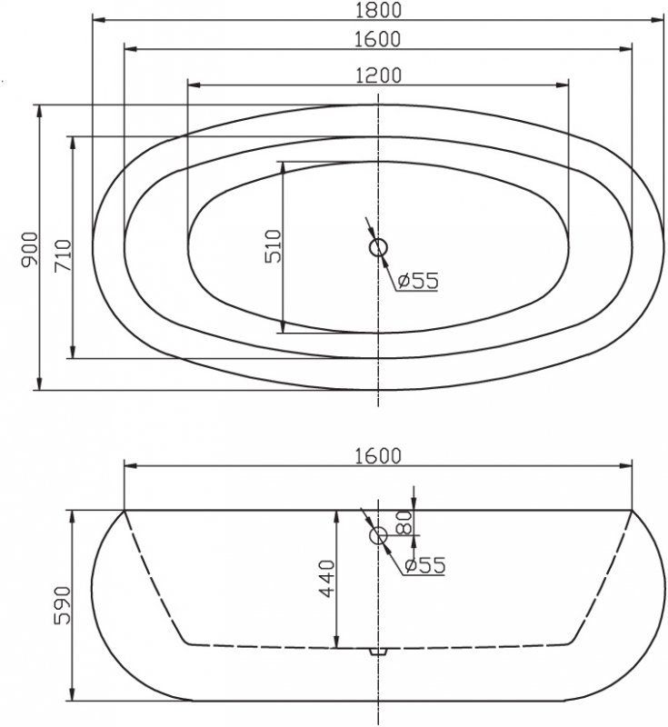 Ванна акриловая отдельностоящая BelBagno BB18-NERO/BIA
