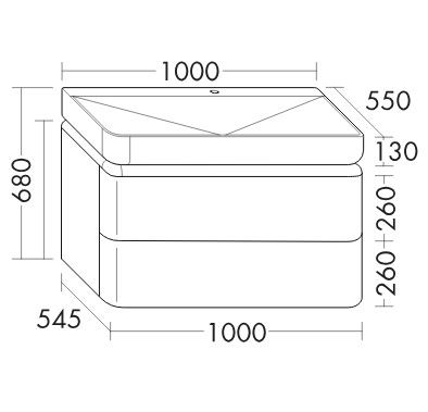 BURGBAD B.ME Комплект мебели 1000х550х680 мм., подвесной, 2 ящ, раковина белая мат. с 1отв. для смес. , открывание нажатием  G0126, цвет белый матовый