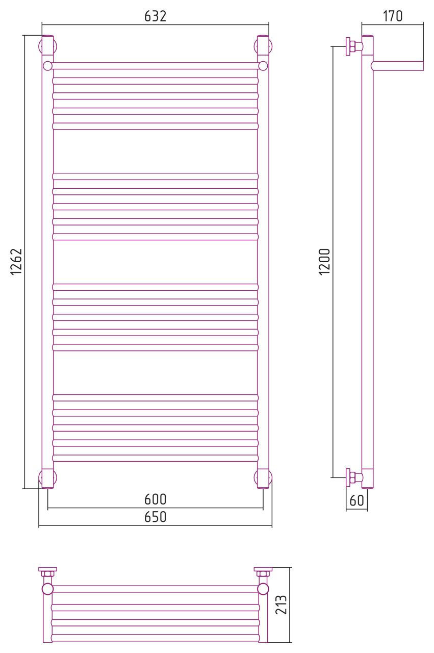 Полотенцесушитель водяной "БОГЕМА 1П +" 1200х600 (Золото)